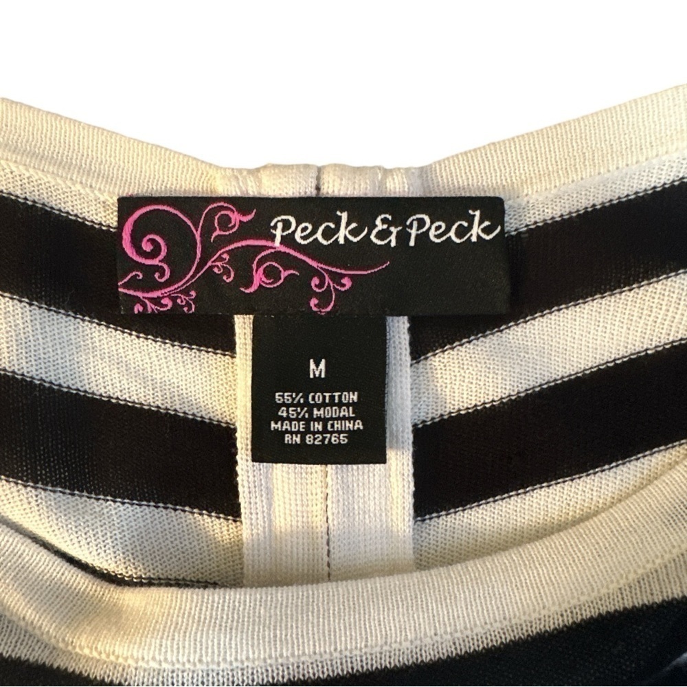 Peck & Peck Green Black Striped Scooped Neck Zip Back Lightweight Knit Top - Picture 5 of 6